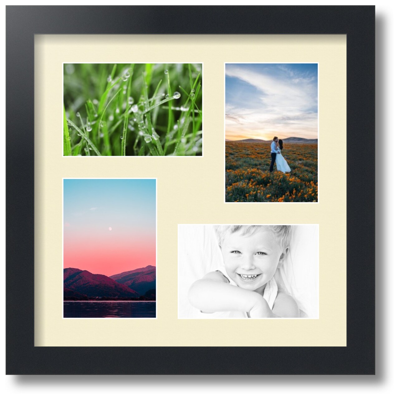 ArtToFrames Collage Photo Picture Frame with 4 - 4x6 inch Openings, Framed in Black with Over 62 Mat Color Options and Regular Glass (CSM-3926-178)